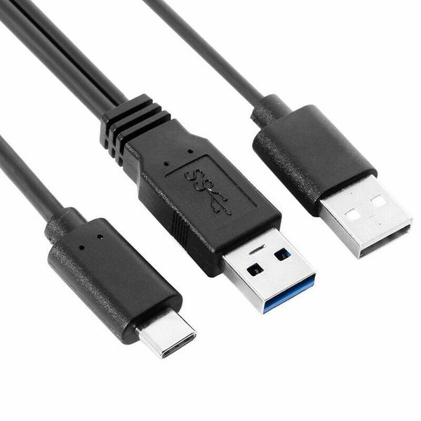 USB 3.0 Male & USB 2.0 Dual Power Data Y To Type-C USB-C Cable for Laptop & L9F8