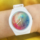 2018 Womens Jelly Silicone Quartz Waterproof Wrist Watches Colorful Galaxy V1D0