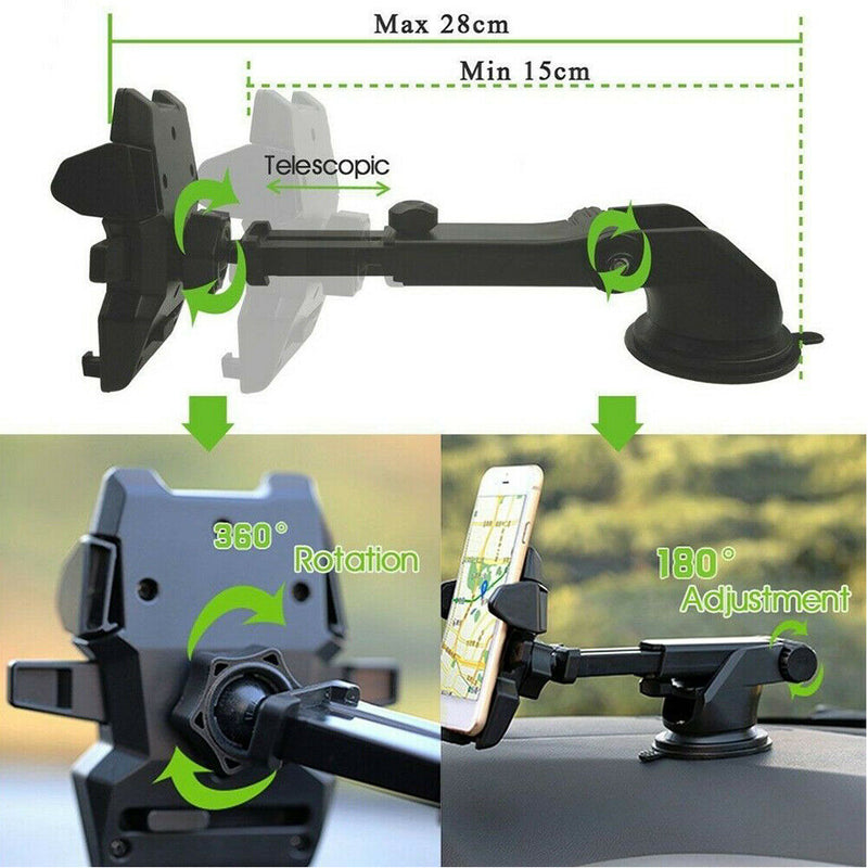 Suction Cup Retractable Car Phone Holder Interior Space Saving Universal Bracket