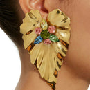 Women Fashion Alloy Leaf Dangle Earrings drill Earrings Statement For Women