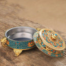 Tibetan Buddhist Style Incense Burner Holder Colorful Lotus Flower-Blue