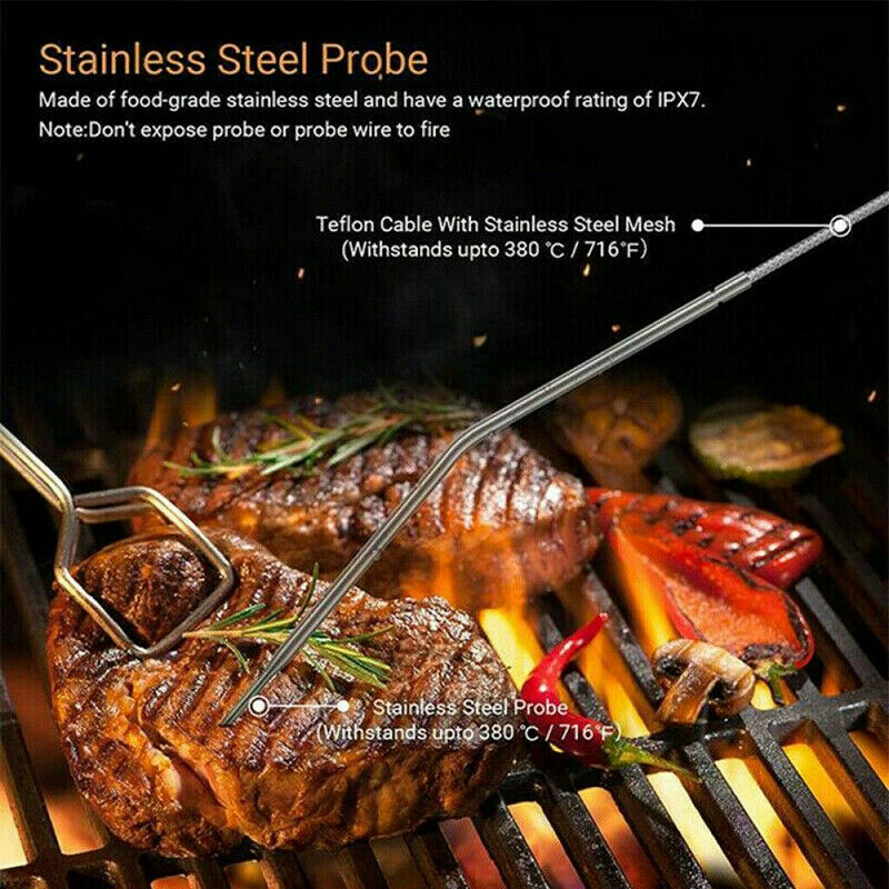 Wireless Remote Dual Probe Digital Meat Thermometer w/2 Probe For BBQ Oven Grill