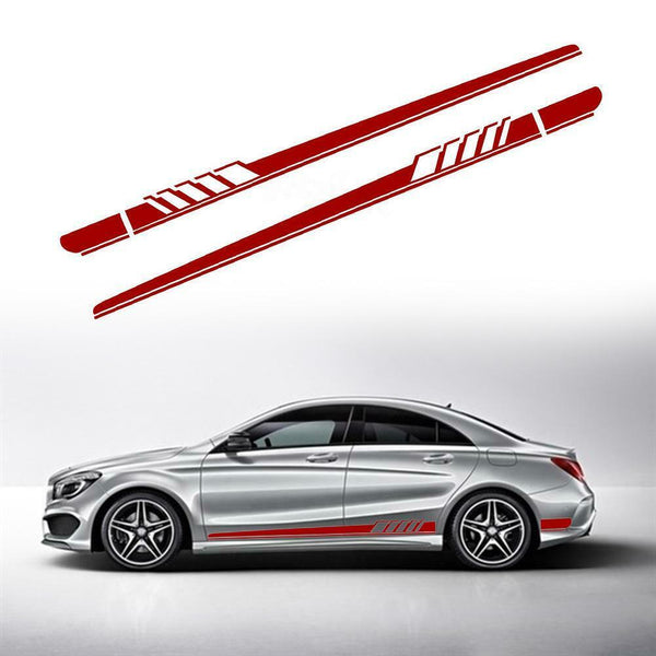 2pcs Car Side Body Vinyl Decals Long Stripe Stickers for Mercedes-Benz(Red)