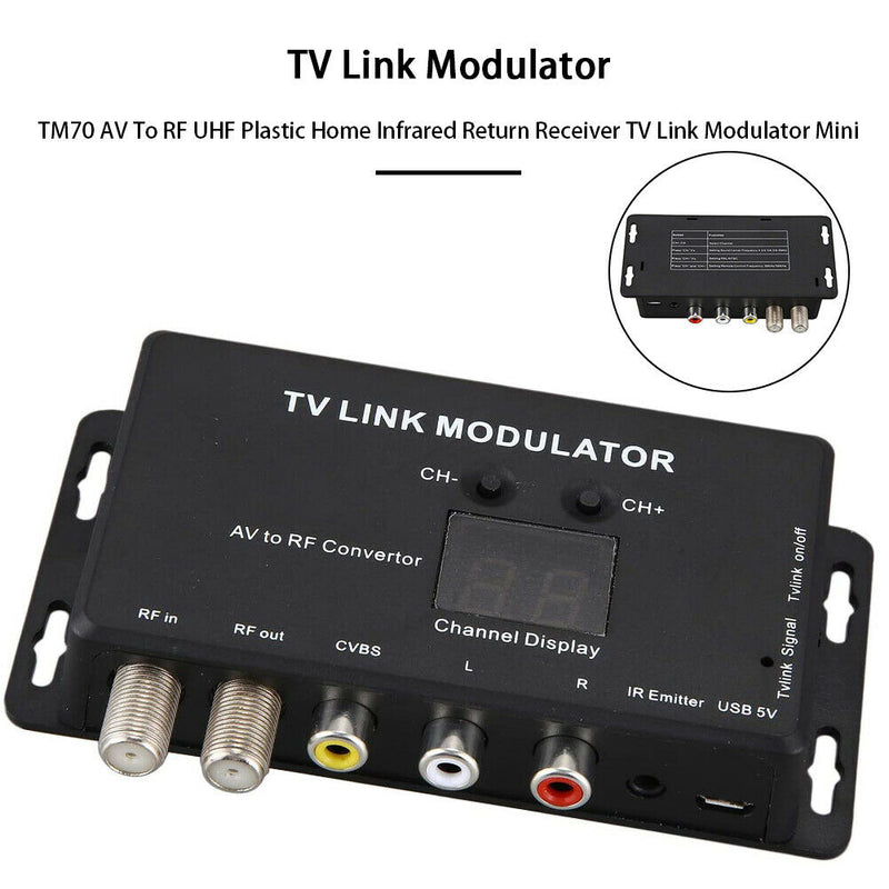 TM70 AV To RF UHF Plastic Home Infrared Return Receiver TV Link Modulator Mini