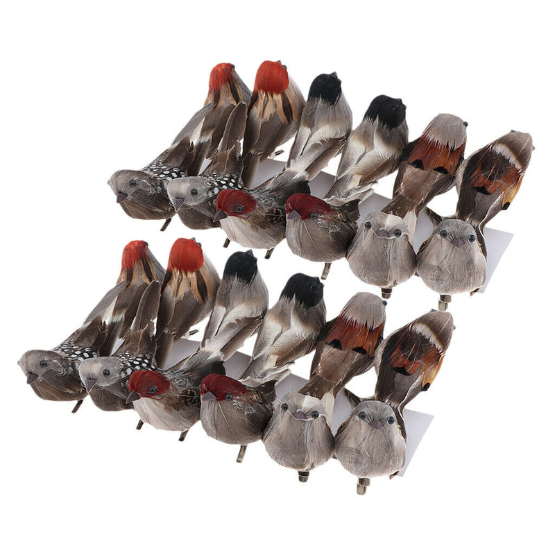 24Pcs Artificial Bird Feathered Realistic Sparrow Home Garden Decor Ornament