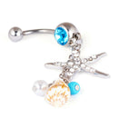 Surgical Steel Crystal Starfish Conch Body Navel Belly Ring Button Piercing Bar|