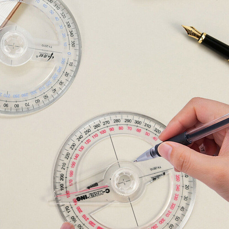 All Circular 10cm 360 Degree Pointer Protractor Ruler Angle Finder Random