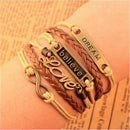 Cool Punk Infinity Believe Dream Leather Cute Charm Bracelet Bangle Bronze Hot