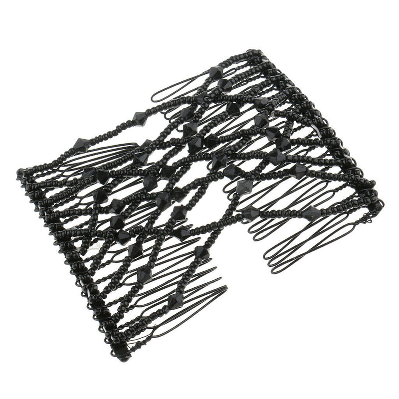 Bow Glass Bead Comb Ladies Party Hair Styling Double Slide Stretchy Clip