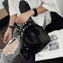 2016 New Fashion PU Leather Ladies Mini Rivet Backpack Shoulder Bag Black
