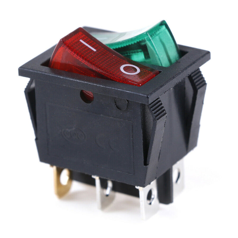 6 pin on/off double spst rocker boat switch 250V/15A 125V/20A red green light.AU