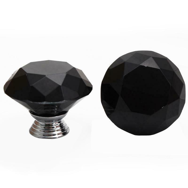 8 X 40mm Diamond Black Crystal Glass Door Cupboard Knobs Pull Handle Drawer L6K4