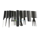10Pcs Black Pro Salon Hair Styling Hairdressing Plastic Barbers Brush Combs Set