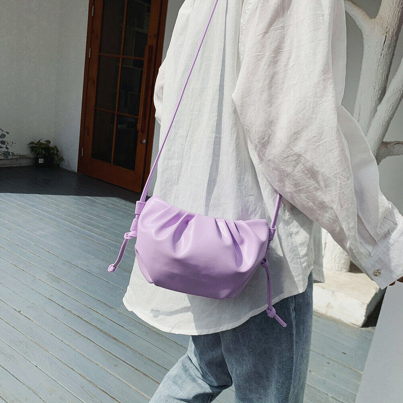 Women Cloud Shoulder Bag PU Day Clutch Solid Crossbody Handbag (Purple) A