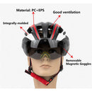 Ultralight Cycling Bike Helmet with Removable Visor Magnetic Goggles Black