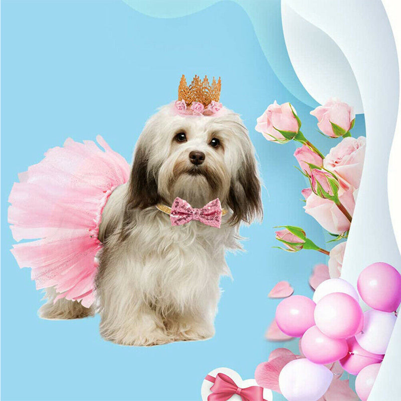 Tutu Skirt Dog Birthday Set Pet Decoration Crown Hat Party Supplies Headdress