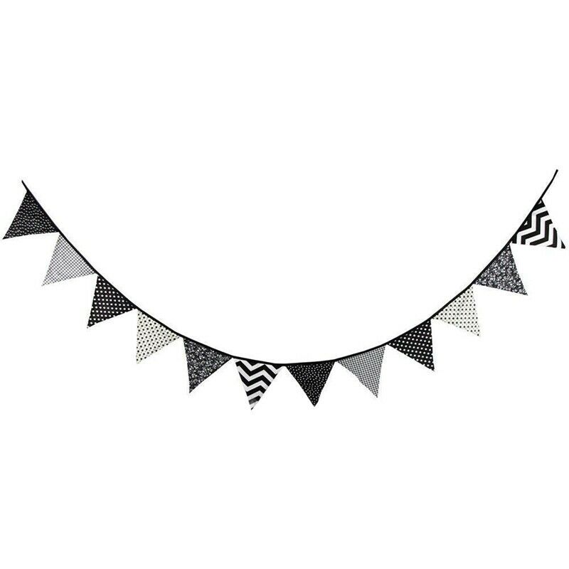 12 Flags 3.2m Black White Cotton Party Wedding Pennant Bunting Banner Decor