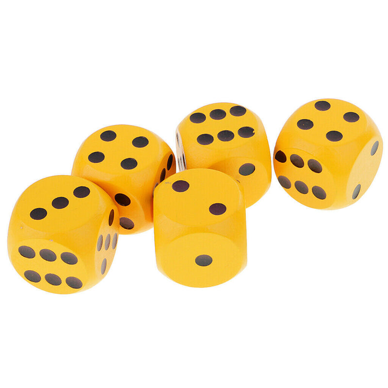 5x Table Game Dice D6 Wooden Die for Drinking Game D&D Game Toys Gift Yellow