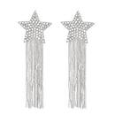 Fashion Crystal Star Long Tassel Stud Earrings Drop Dangle Women Wedding Jewelry