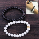 2Pcs Couple His and Hers Bracelet Black Matte Lava Stone White Howlite 8mm Beads