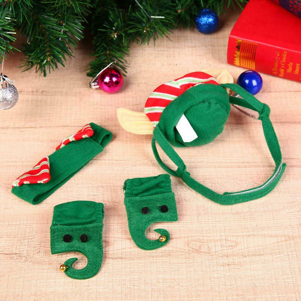 4pcs Pet Hat Set Warm Dogs Cats Christmas Green Hat+Necklace+Feet Sleeve