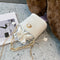 Alligator PU Women Drawstring Acrylic Chain Crossbody Shoulder Bag (White)