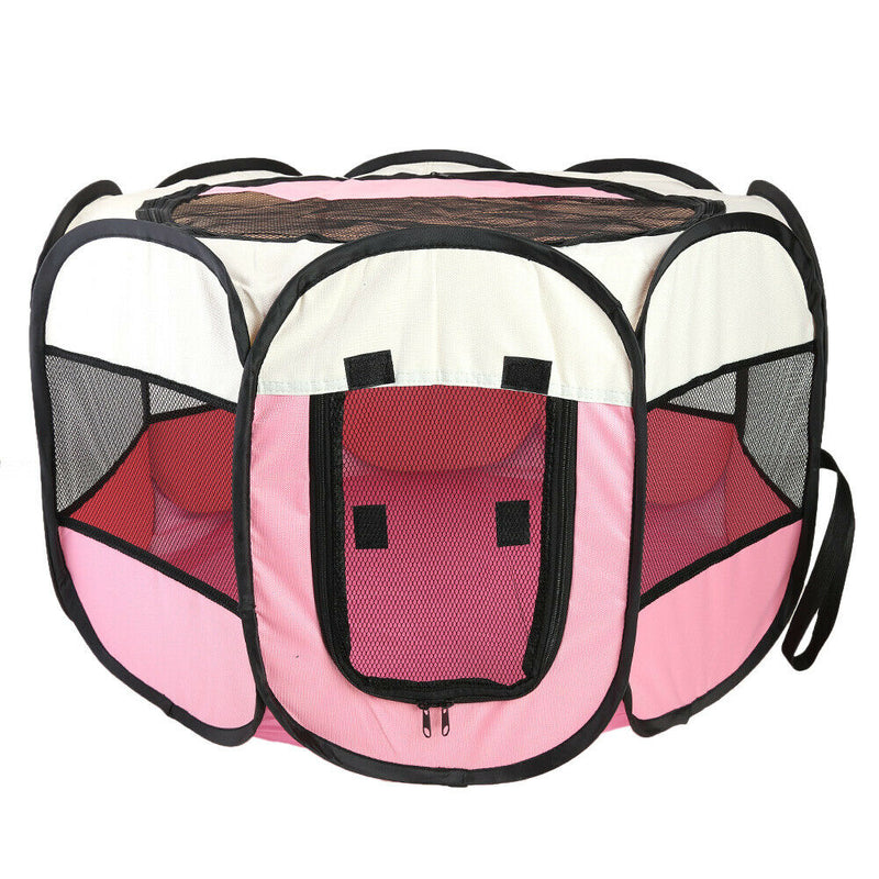 Portable Folding Pet Tent Oxford Dog House Cat Cage Zipper Kennel (Pink) A