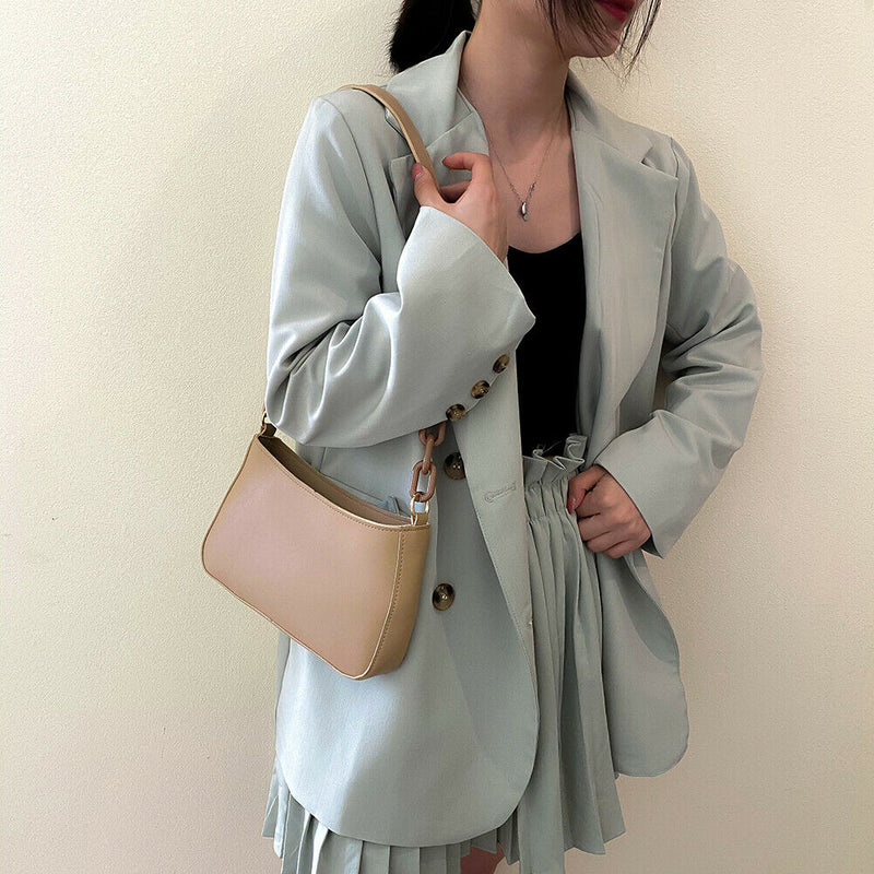 Women Solid Evening Clutch Shoulder Handbags PU Leather Totes Bags (Khaki)