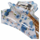 Woman Dark Blue Florals Pattern Plastic Hair Claw Clip Clamp T1Y9