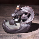 Glazed Chinese Dragon Backflow Incense Burner Cones Stick Holder Ornament a