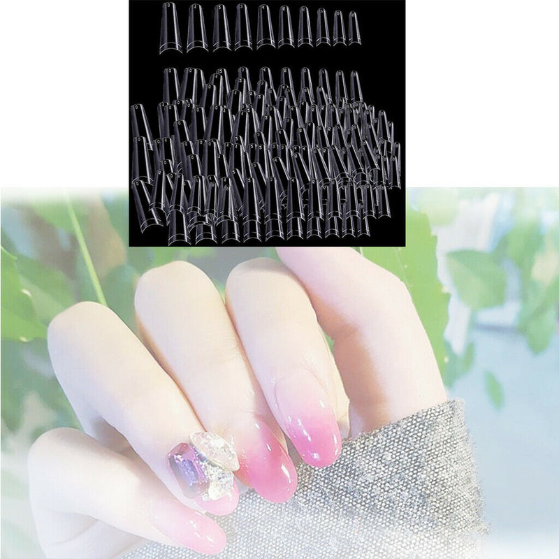 500 C Curve Shape False Nails Nail Tips forManicure Decor - 10 Sizes Clear