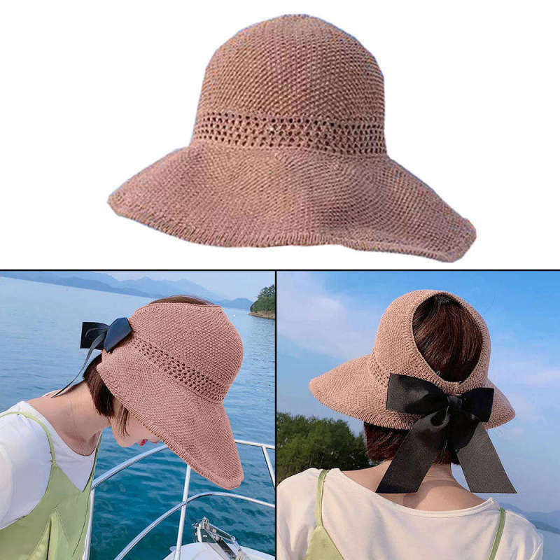 Women Fashion Summer Round Foldablet Sunscreen Ultraviolet Beach Straw Hat