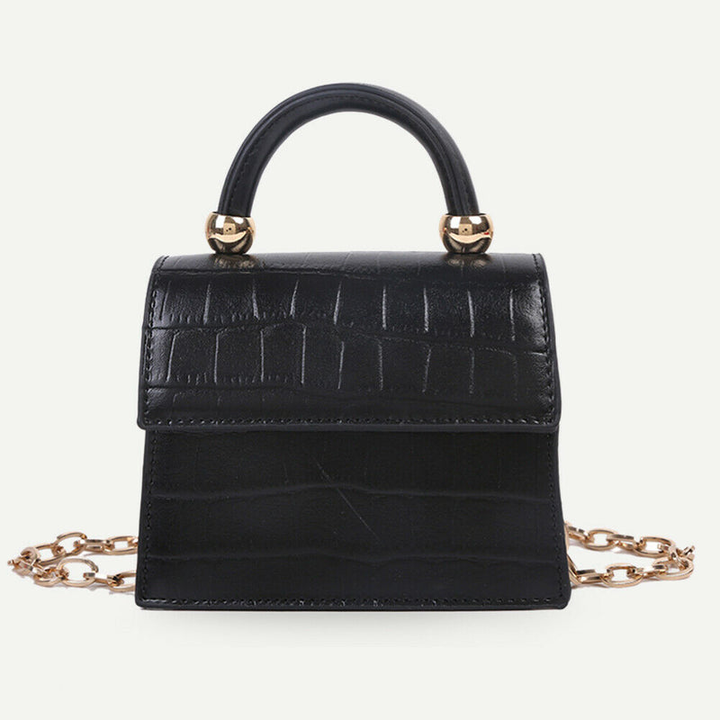 Women Mini Shoulder Bag Alligator PU Tote Chain Crossbody Pouch (Black)