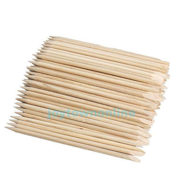 100pcs Nail Art Orange Wood Stick Cuticle Pusher Remover for Manicures Pedicure