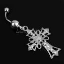 Hollow Cross Dangle Belly Button Ring Rhinestones Crystal Body Pierce Jewelry