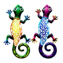 2 Pcs Handpainted Metal Gecko Outdoor Garden Patio Wall Art Lizard Sculptures