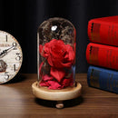 Romantic Red Rose Glass Wooden Base Ornaments Festival Decor Birthday Gifts A