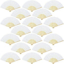 1X(18 Pieces White Handheld Fans Cloth Fans Bamboo Folding Fans For Wedding