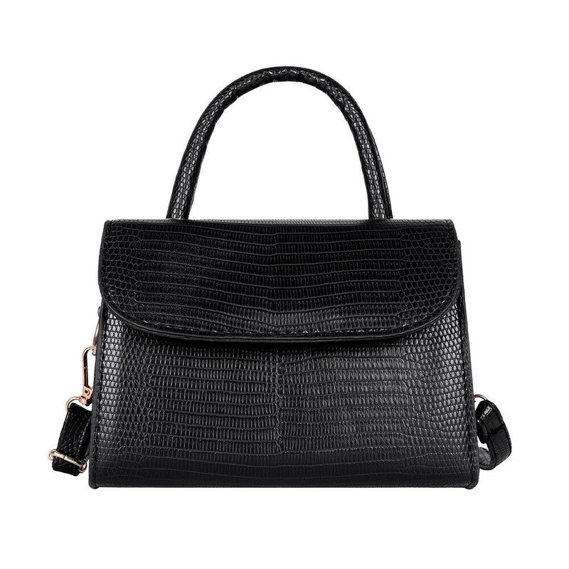Women Leather Pure Shoulder Handbags Flap Crossbody Messenger Bags (Black)