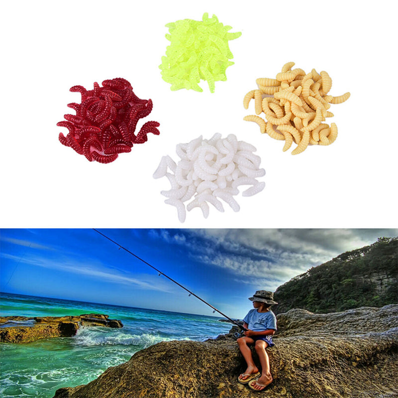 100PCS 2.2cm Maggot Grub Soft Lure Baits Worms Glow Shrimps Fishing Luresã€ tdTâ„–[