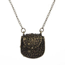 Women LadiesVintage Unique Bag Shape Carved Locket Pendant Long Chain Necklace