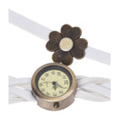 Women's Retro Weave Wrap Flower Faux Leather Bracelet Wrist Watch White T4M1