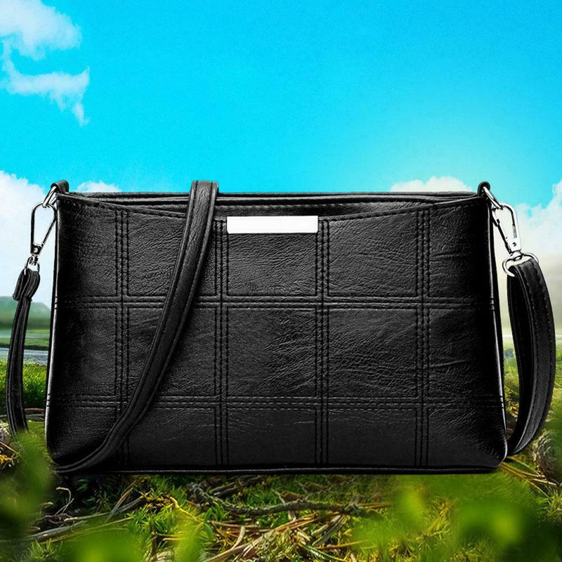 Fashion Korean Women Handbag PU Plaid Messenger Bag Shoulder Bags(Black)