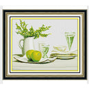 11CT Stamped Cross Stitch Kit for Beginners Green Summer Afternoon Tea Printed