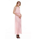 Sexy Women Dinner Party Halter Pleated Floor Length Long Dress Pink M