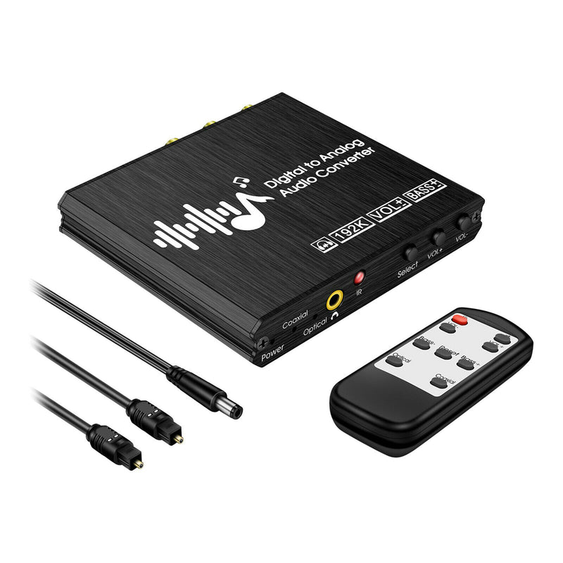 192KHz USB DAC Digital to Analog Audio Converter, with Remote, Bass Adjustment,