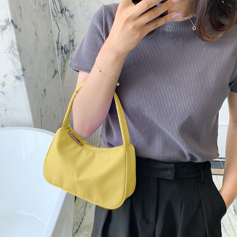 Nylon Casual Women Handbag Tote Female Solid Underarm Shoulder Bag (Yellow)