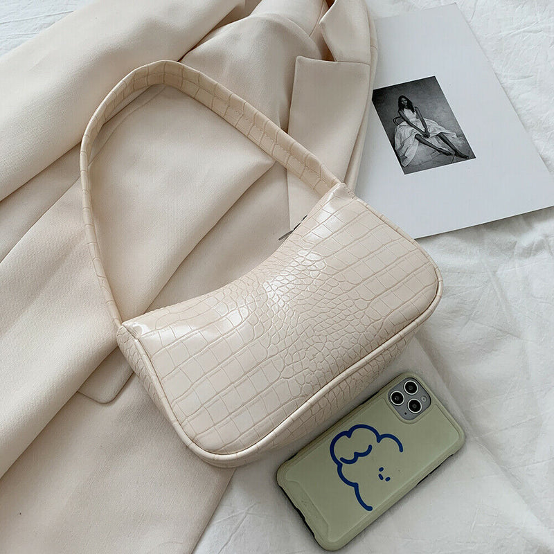 Retro Alligator PU Leather Handbag Women Casual Totes Shoulder Bag (Beige)