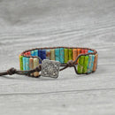 Chakra Bracelet Jewelry Handmade Color Natural Stone Tube Beads Leather Wra Q7S1