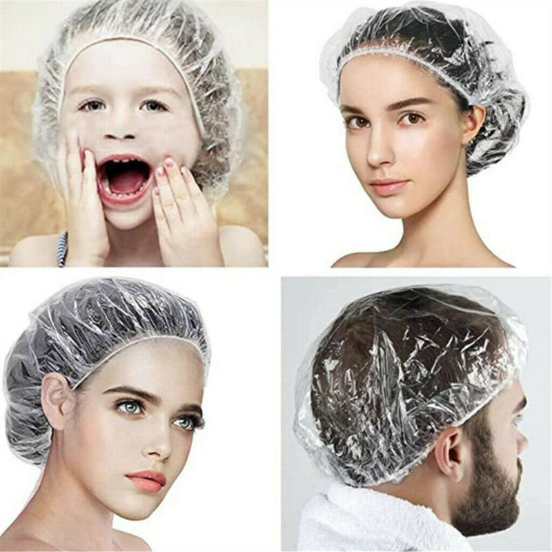 100pcs Clear Waterproof Disposable Bathing Shower Caps for Women Men Hair Salon